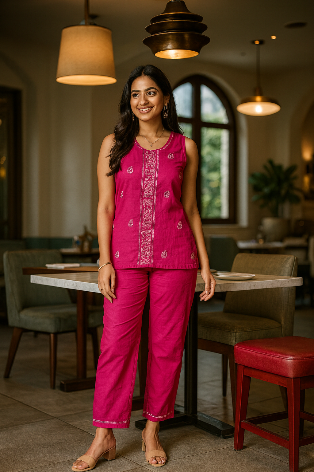 Chikankari embroidered sleeveless co-ord set