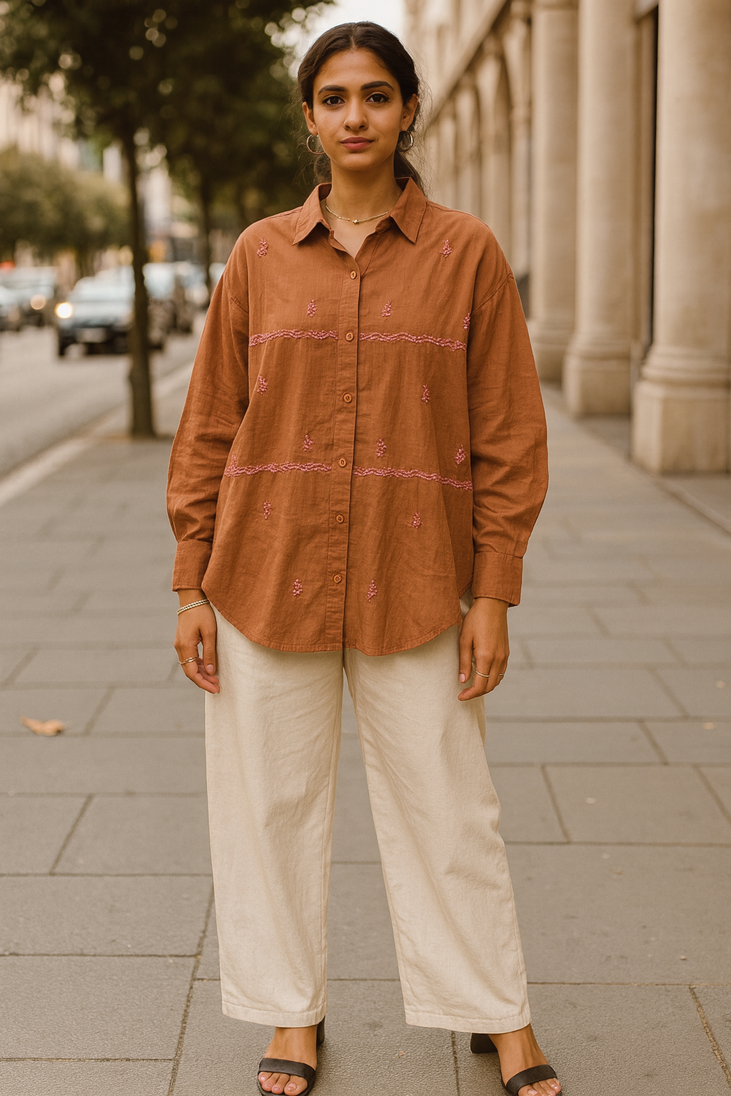 Chikankari embroidered oversized shirt