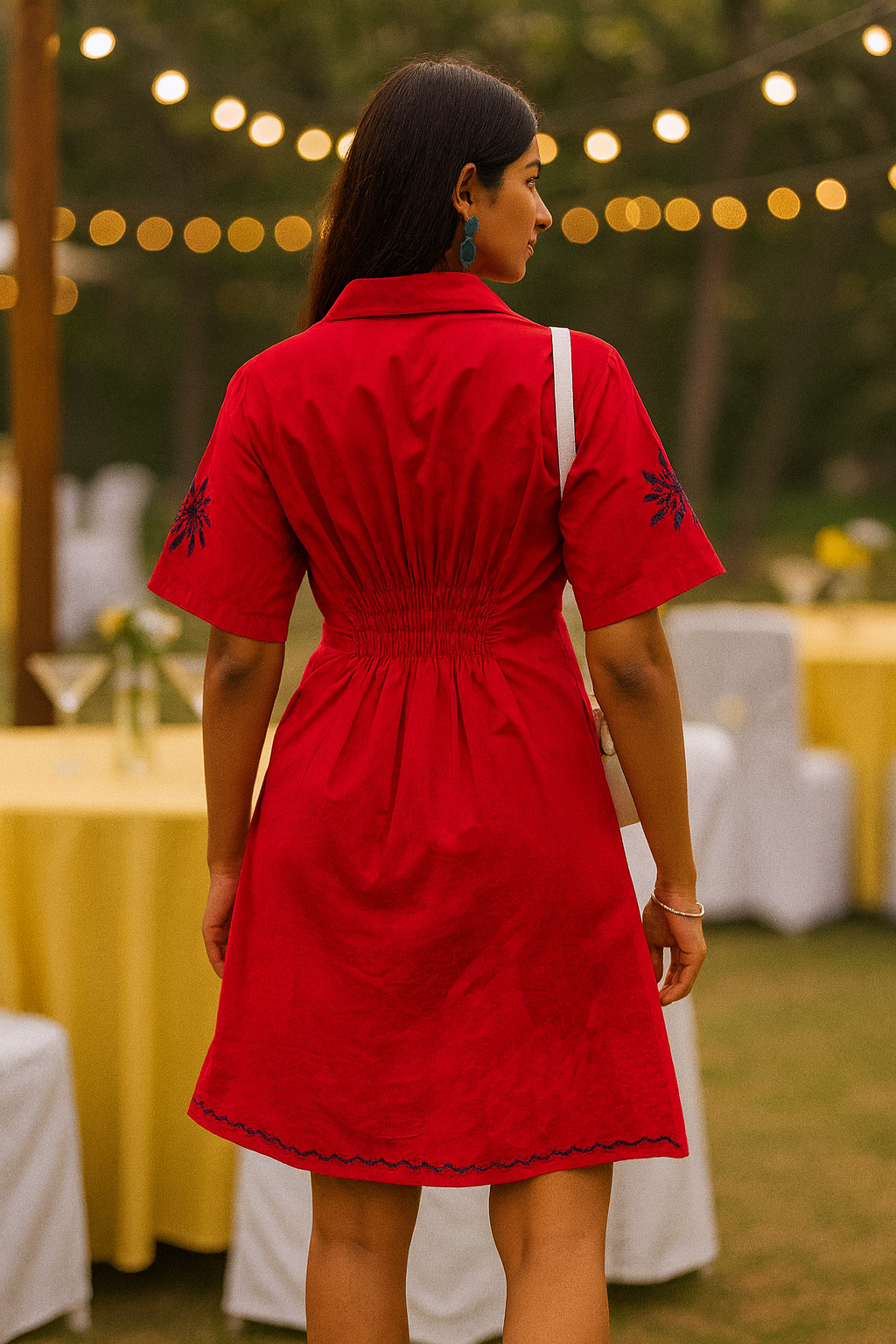 Chikankari embroidered cinched waist shirt mini dress