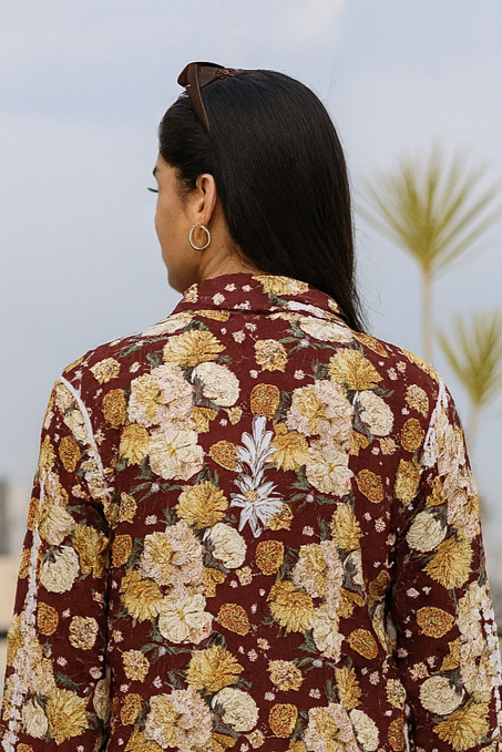 Chikankari embroidered & floral printed regular fit shirt