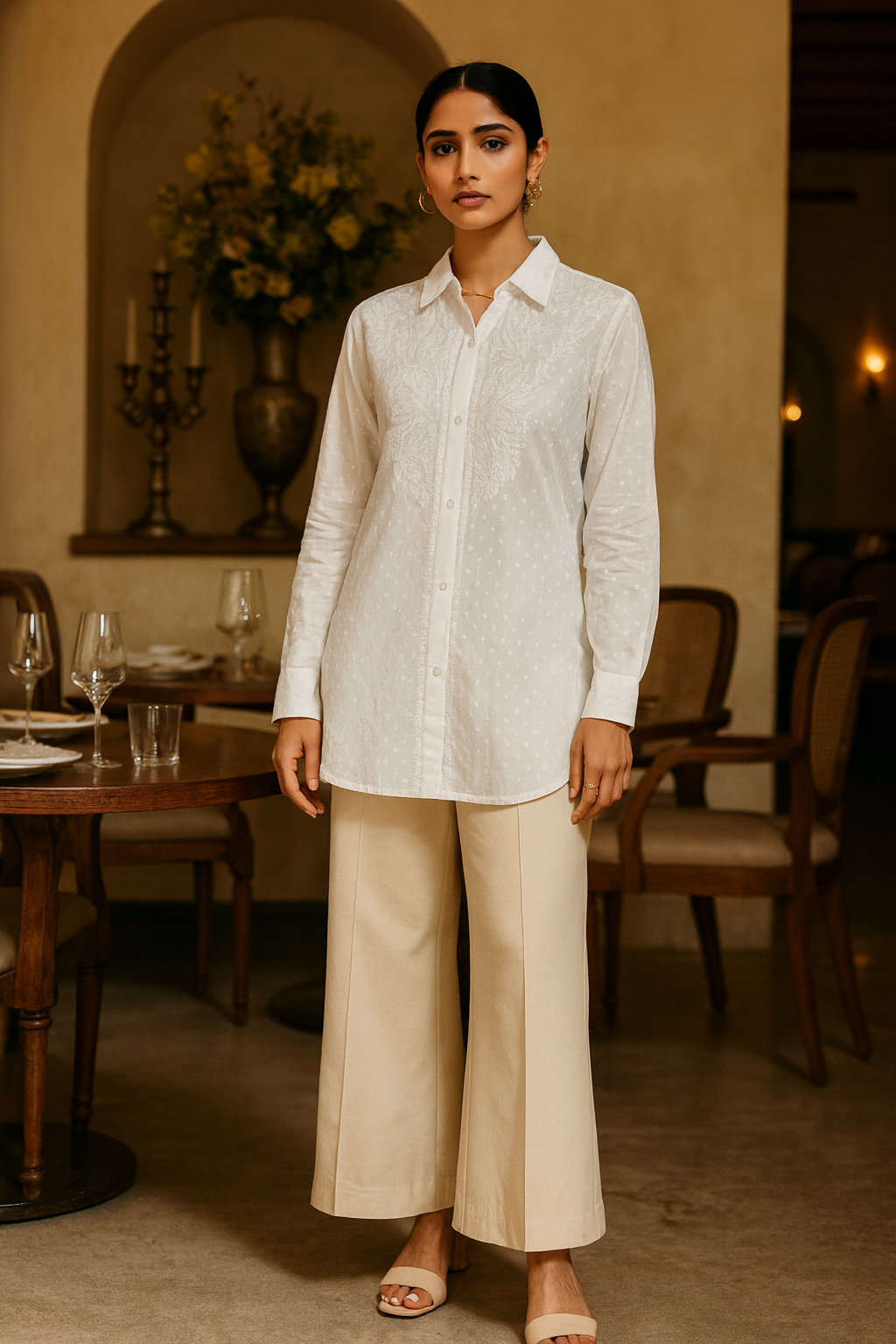 Chikankari embroidered butti shirt