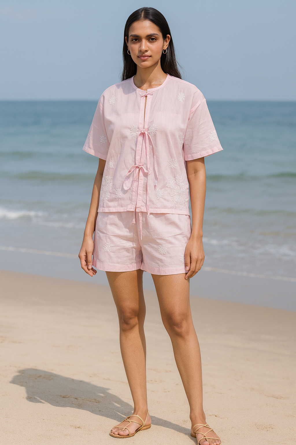 Chikankari embroidered front tie-up co-ord st