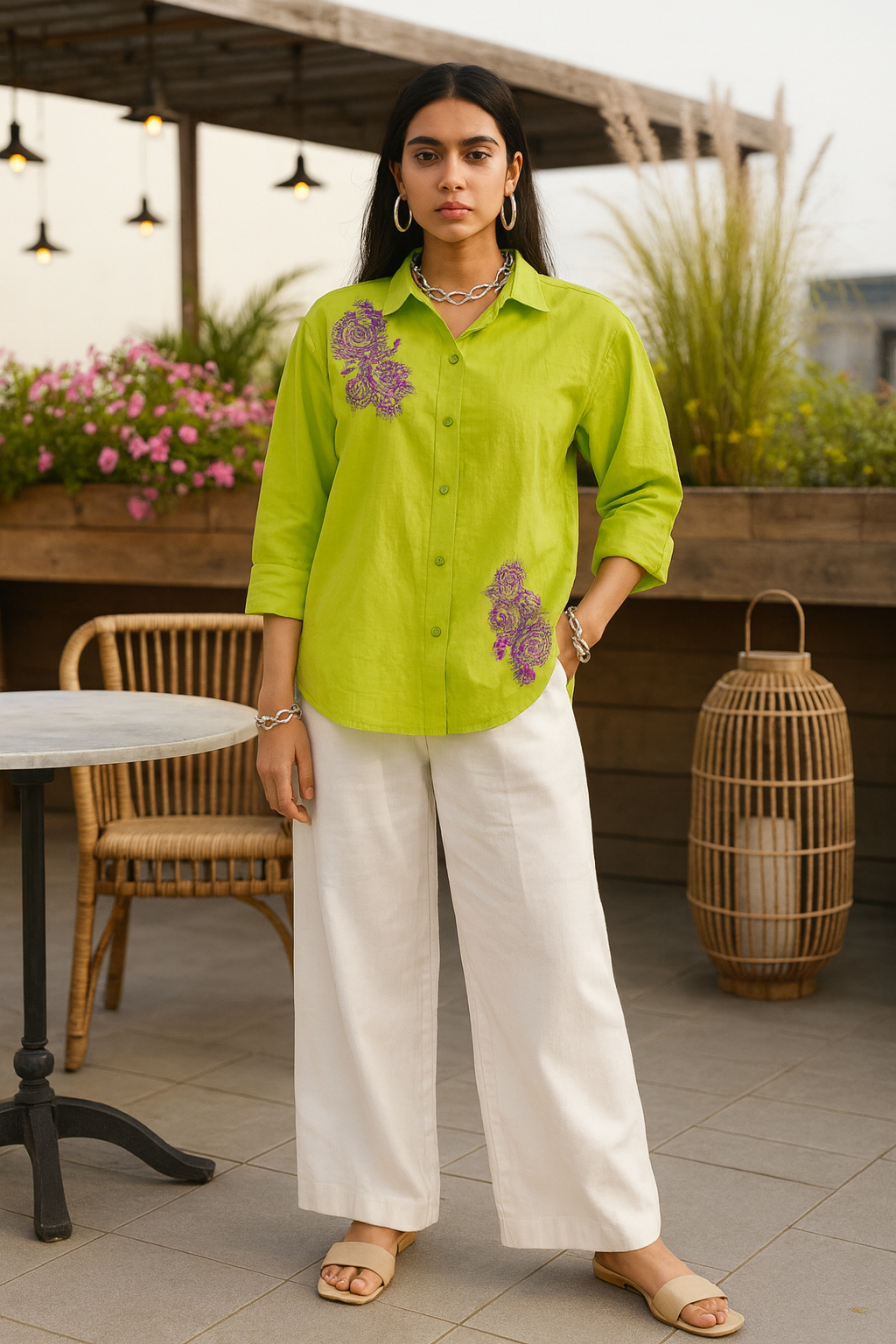 Chikankari embroidered oversized shirt