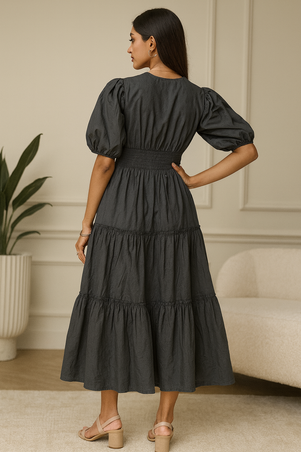 Chikankari embroidered ankle length empire dress