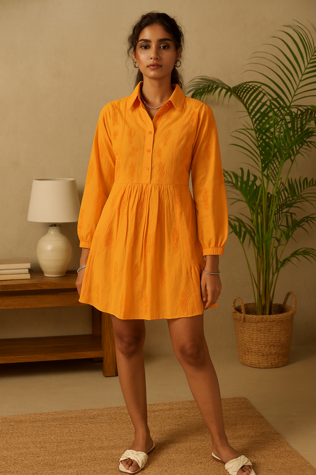 Chikankari embroidered mini dress