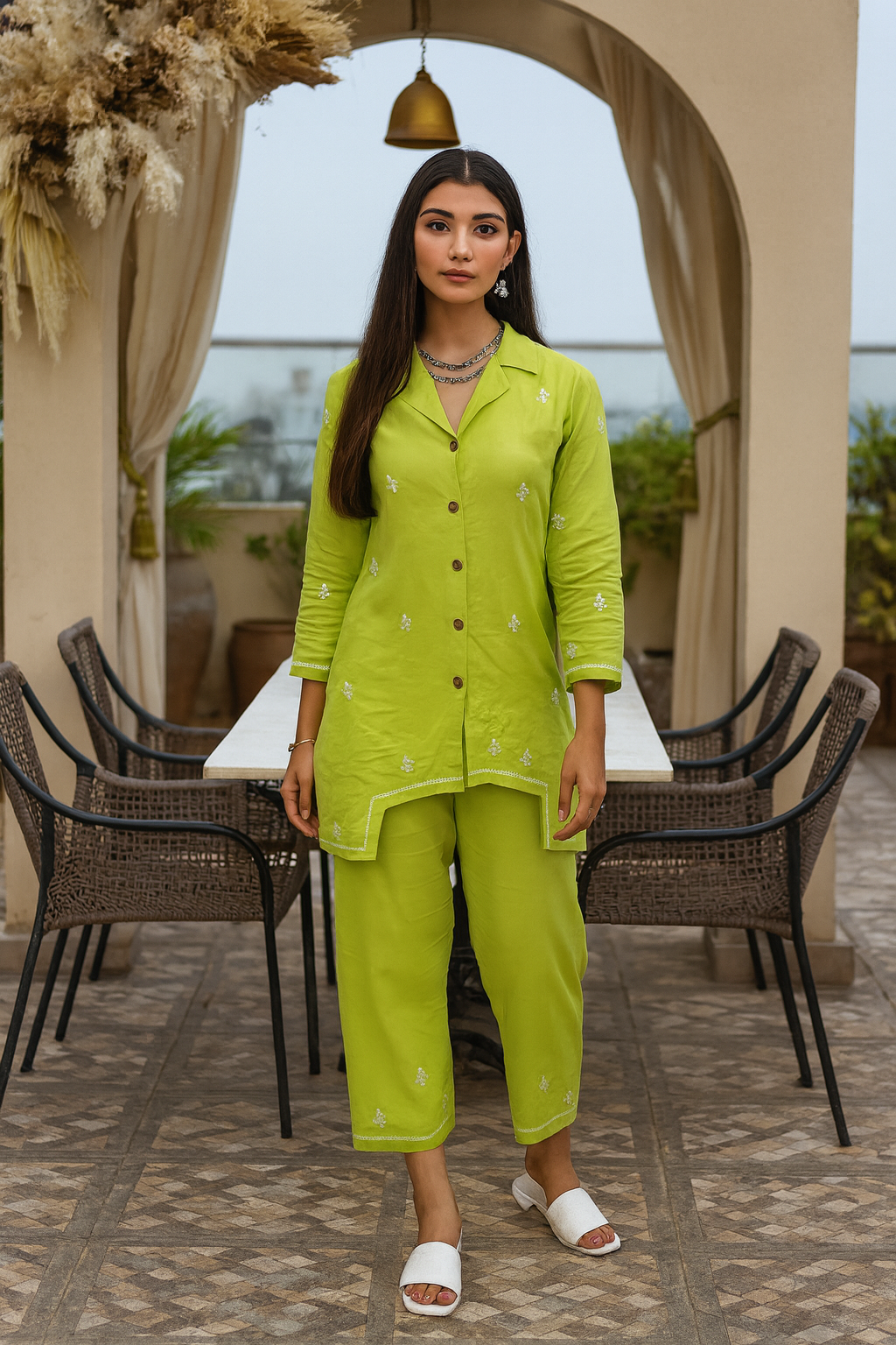 Chikankari embroidered long co-ord set