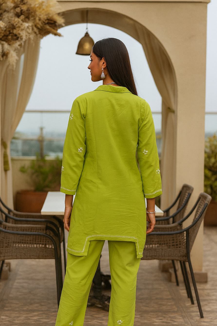 Chikankari embroidered long co-ord set