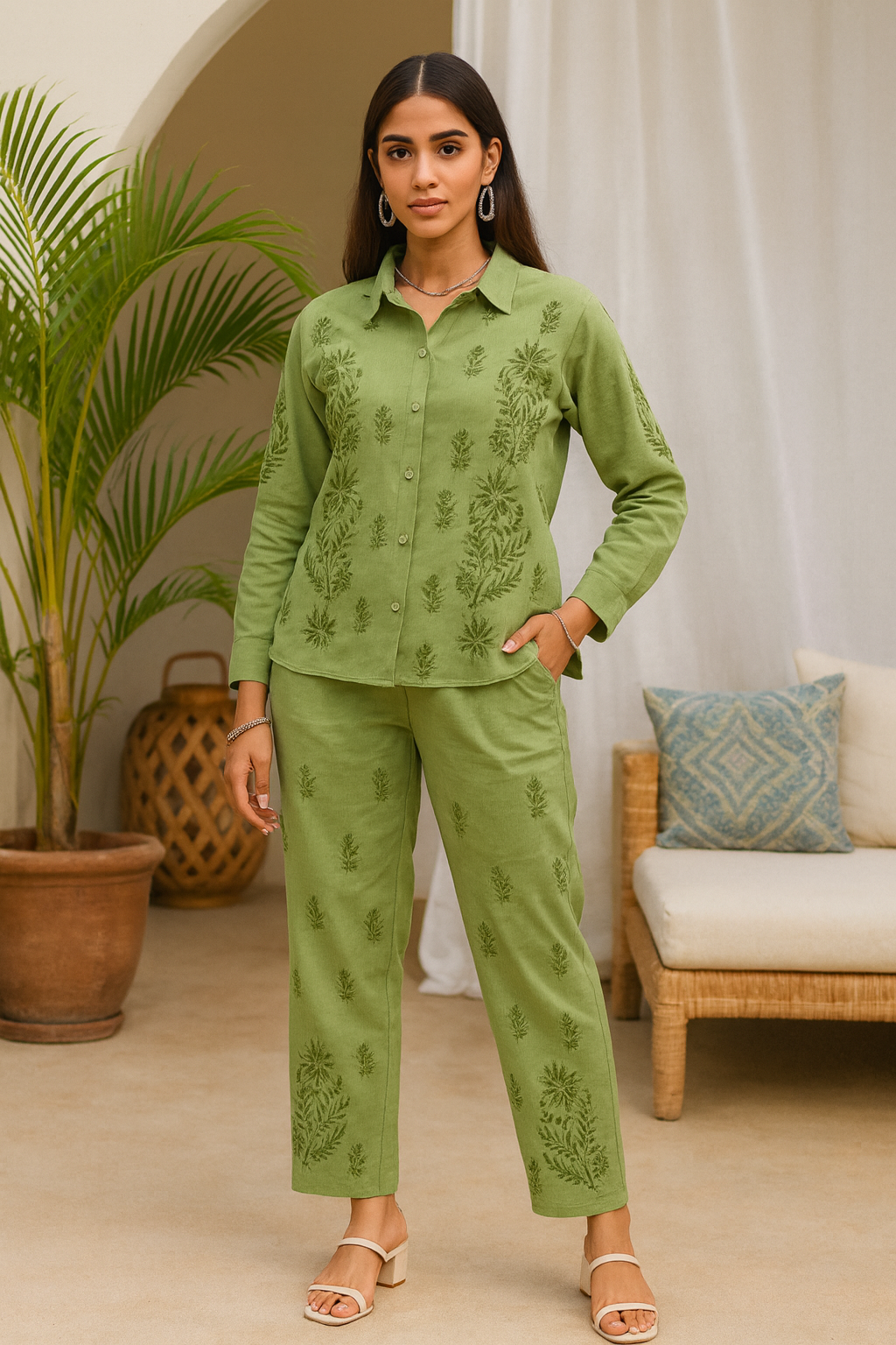 Chikankari embroidered full sleeves co-ord set