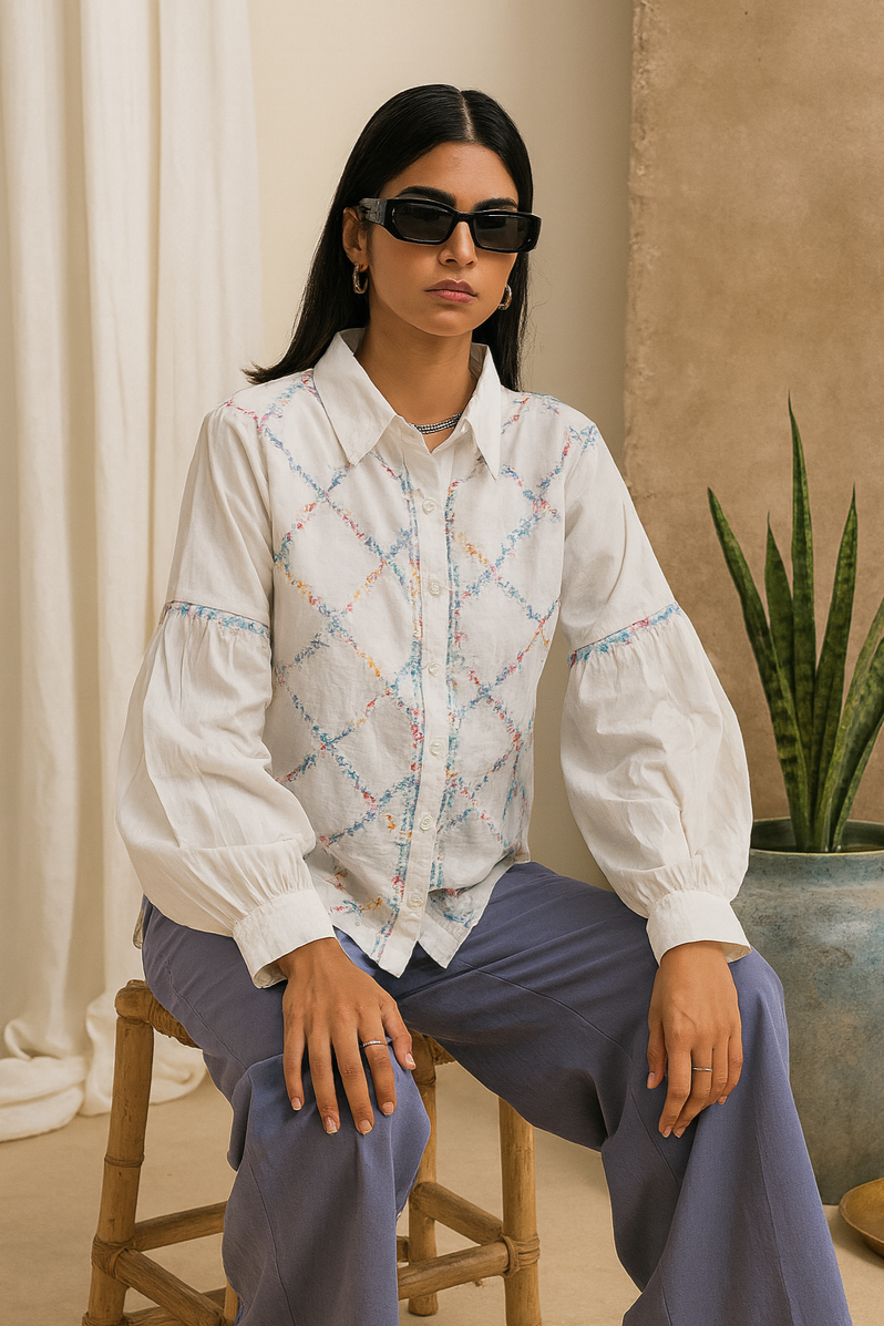 Chikankari embroidered oversized shirt