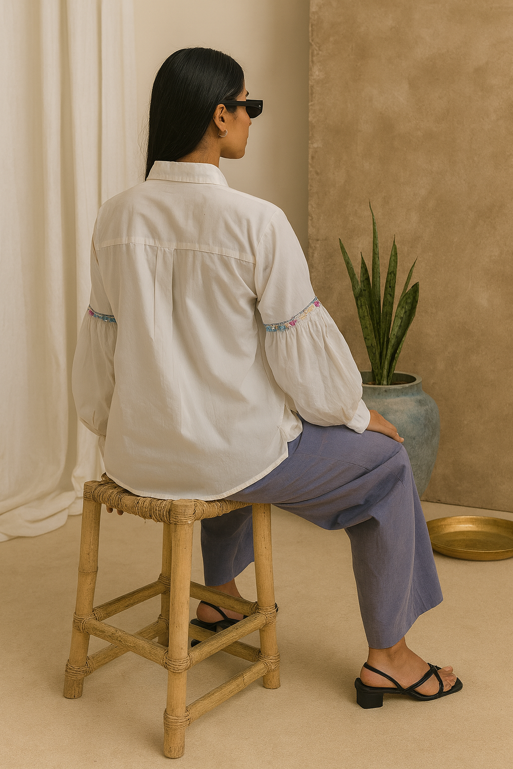 Chikankari embroidered oversized shirt