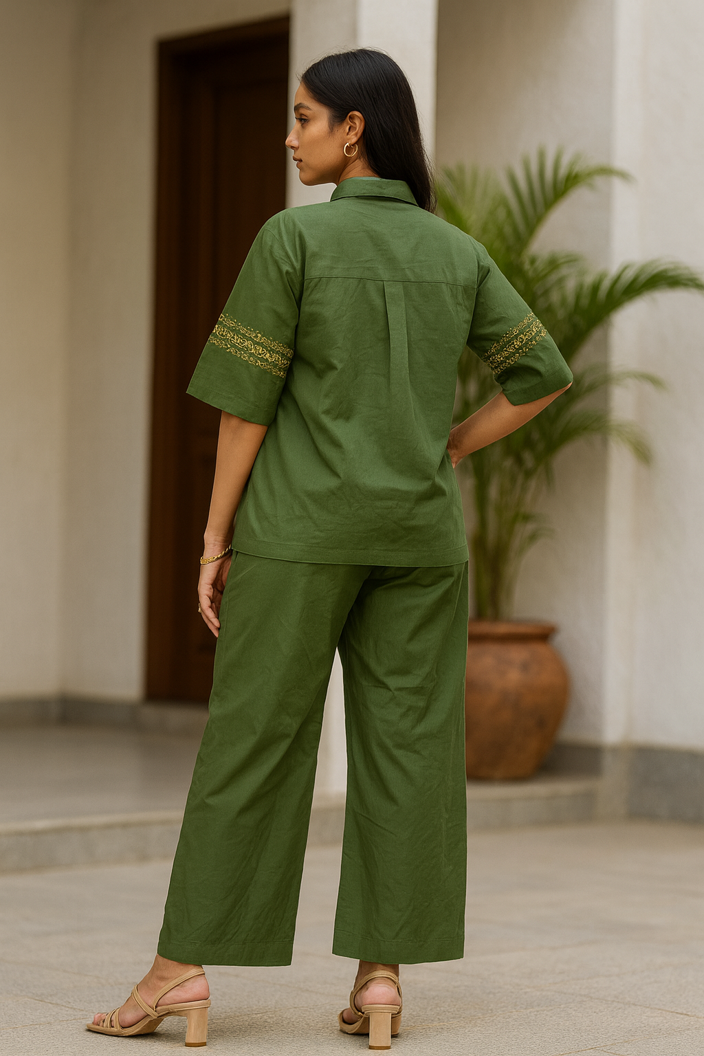 Chikankari embroidered tie-up top co-ord set