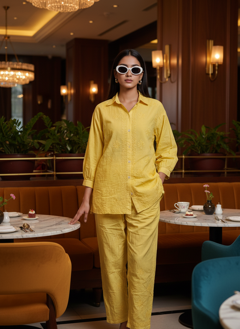 Chikankari embroidered full sleeves co-ord set