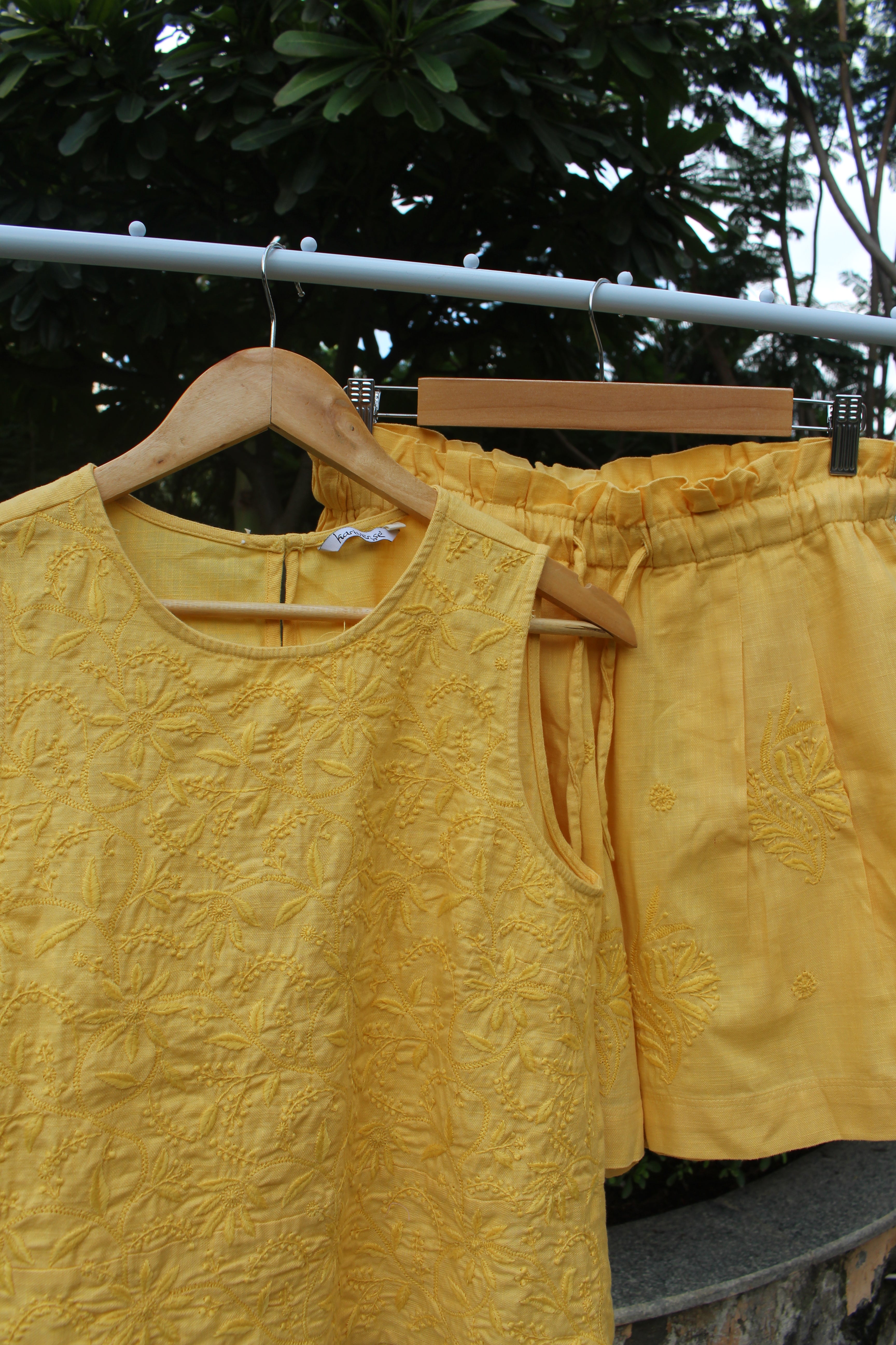 Chikankari embroidered shorts co-ord set