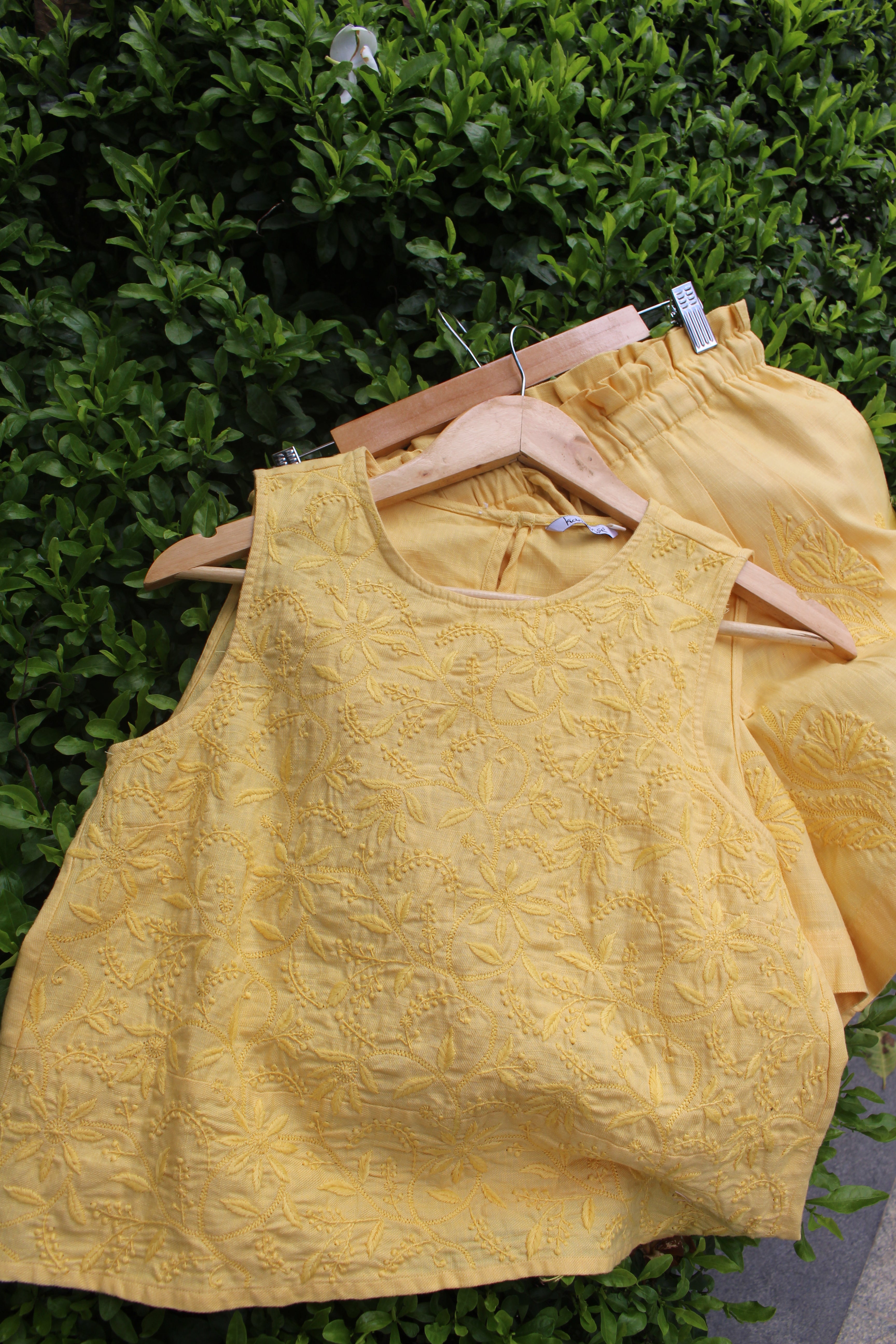 Chikankari embroidered shorts co-ord set