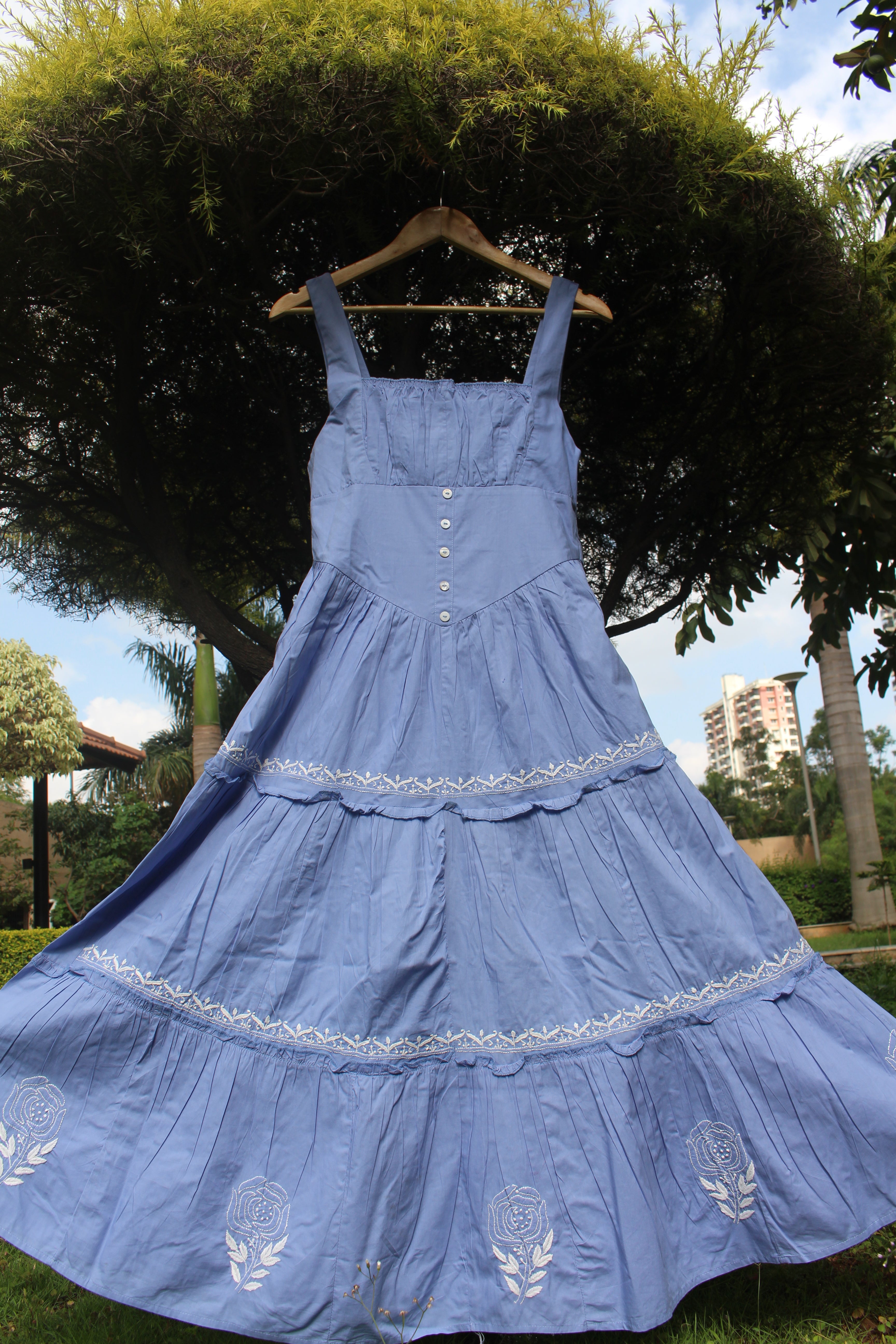 Chikankai embroidered ankle length tiered dress