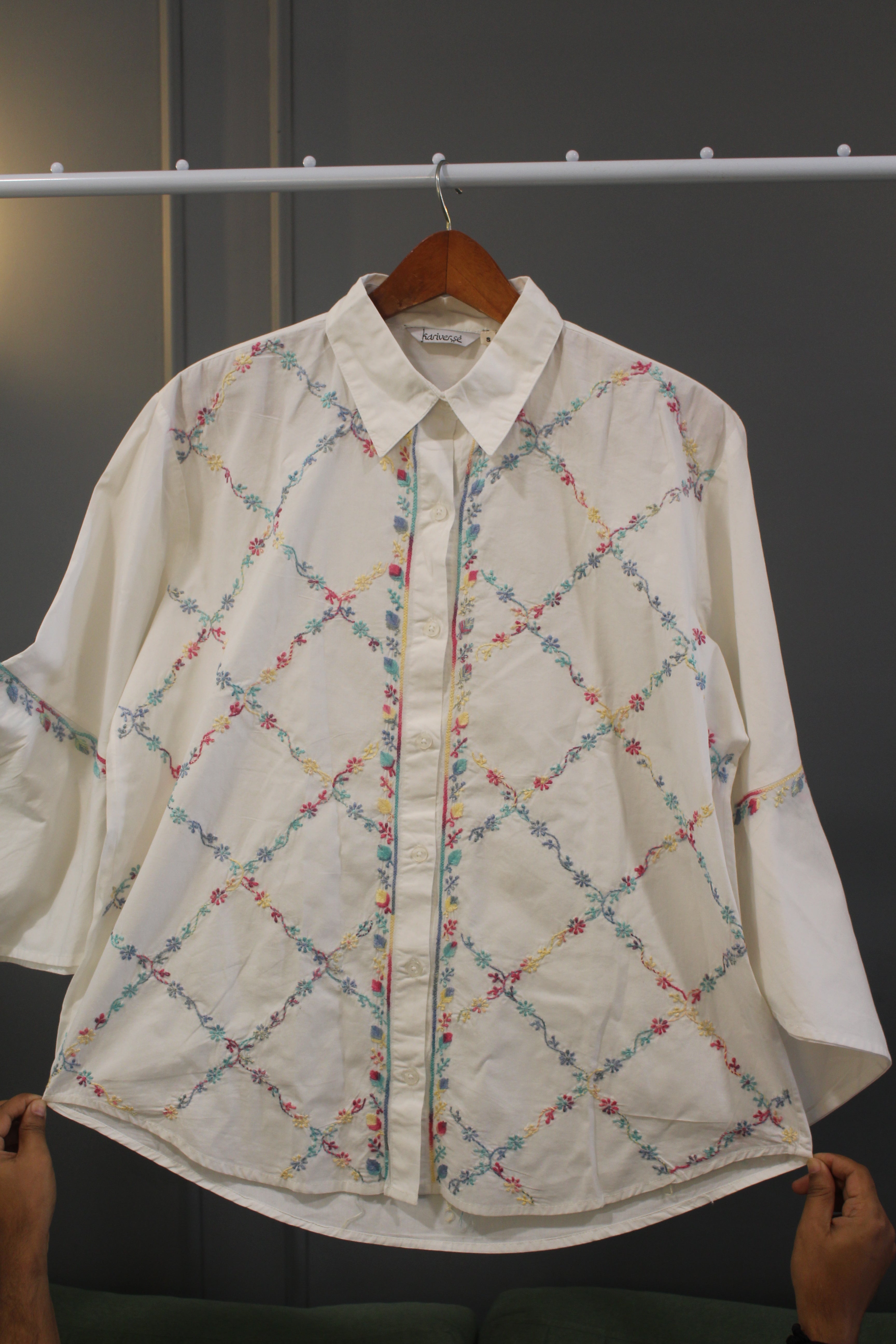 Chikankari embroidered oversized shirt