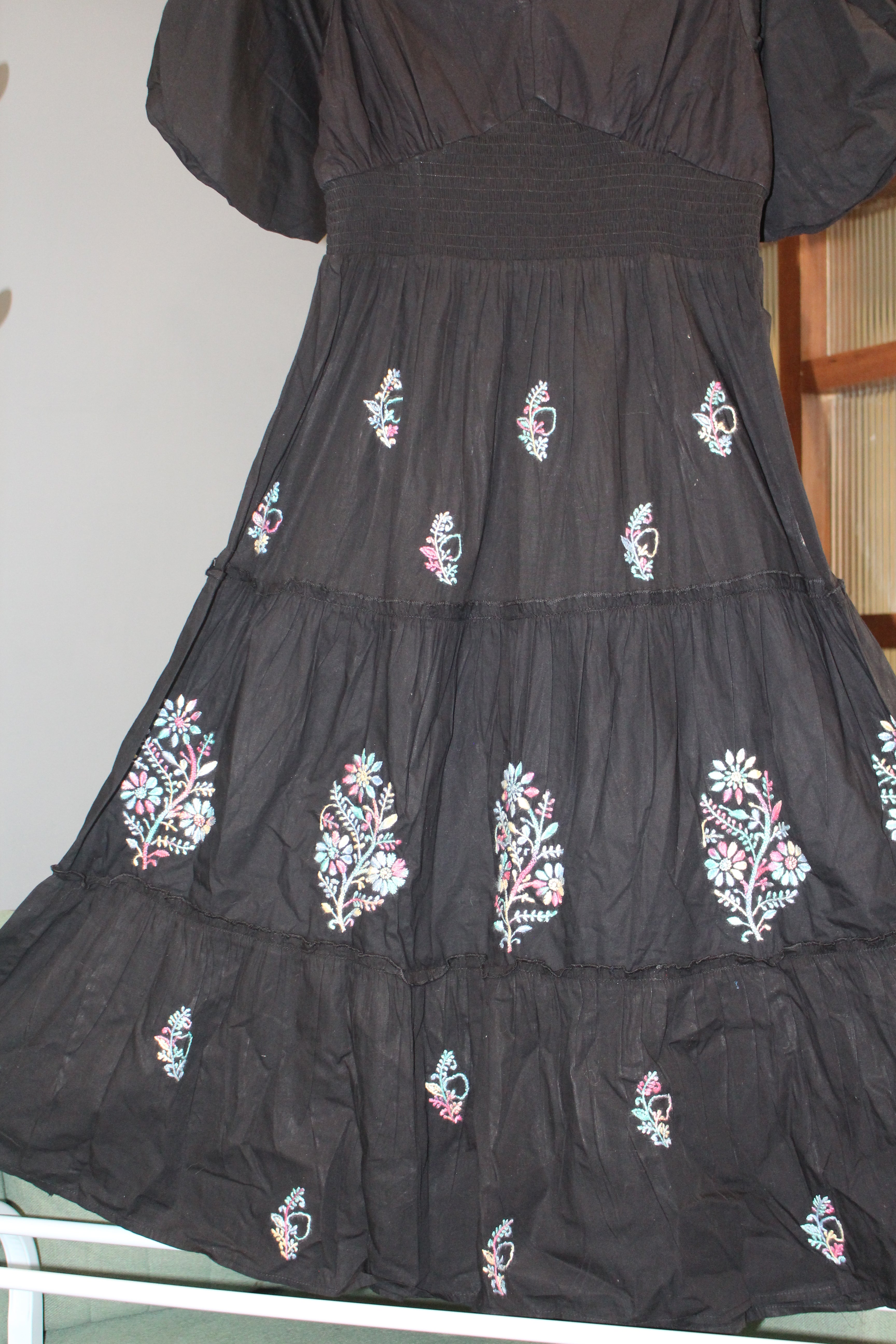 Chikankari embroidered ankle length empire dress