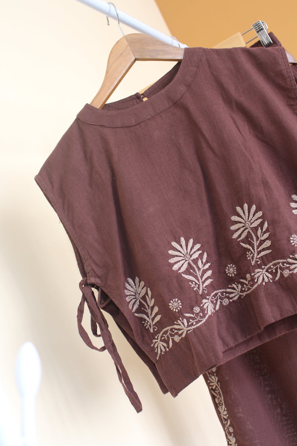 Chikankari embroidery 3 piece side tie-up co-ord set