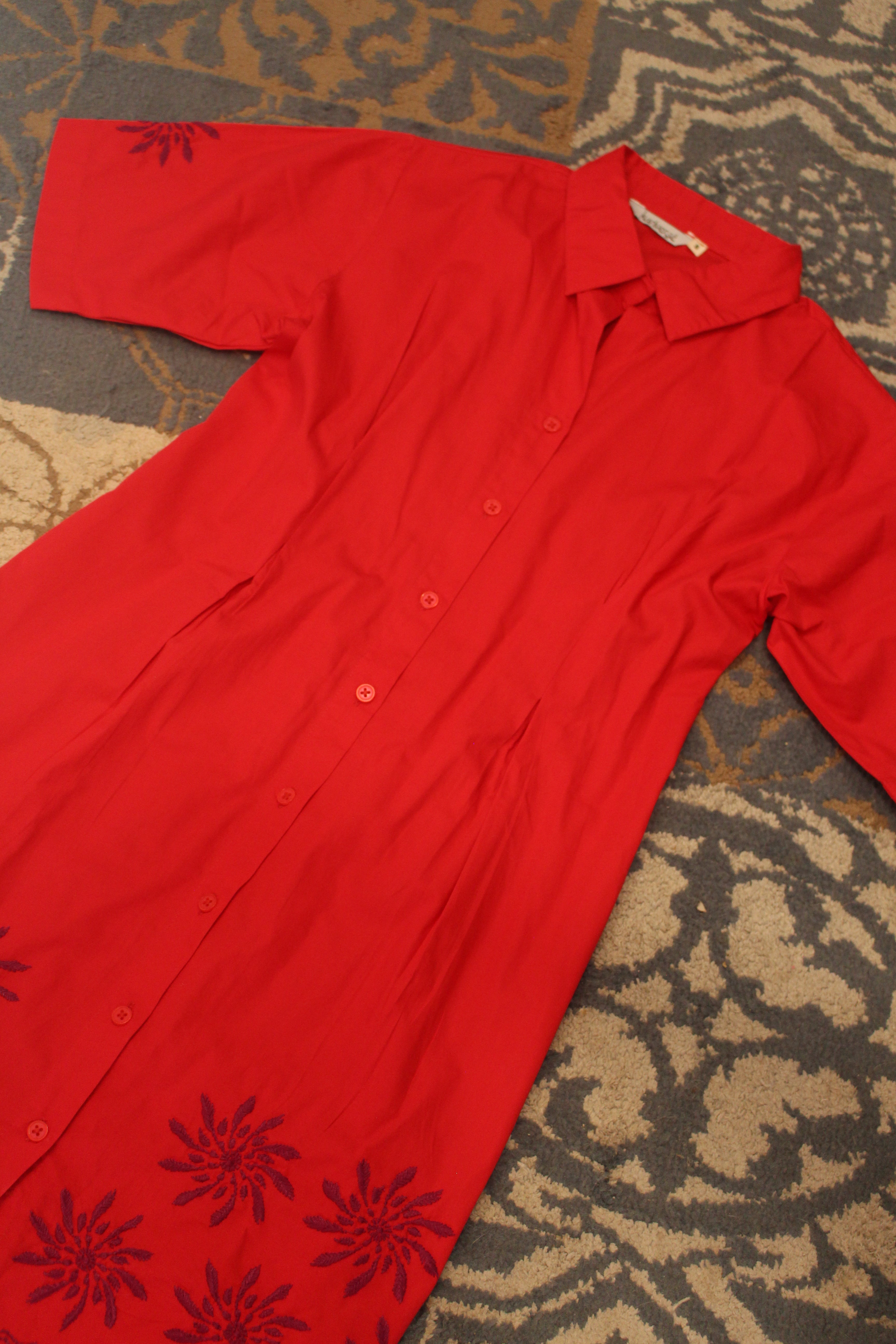 Chikankari embroidered cinched waist shirt mini dress