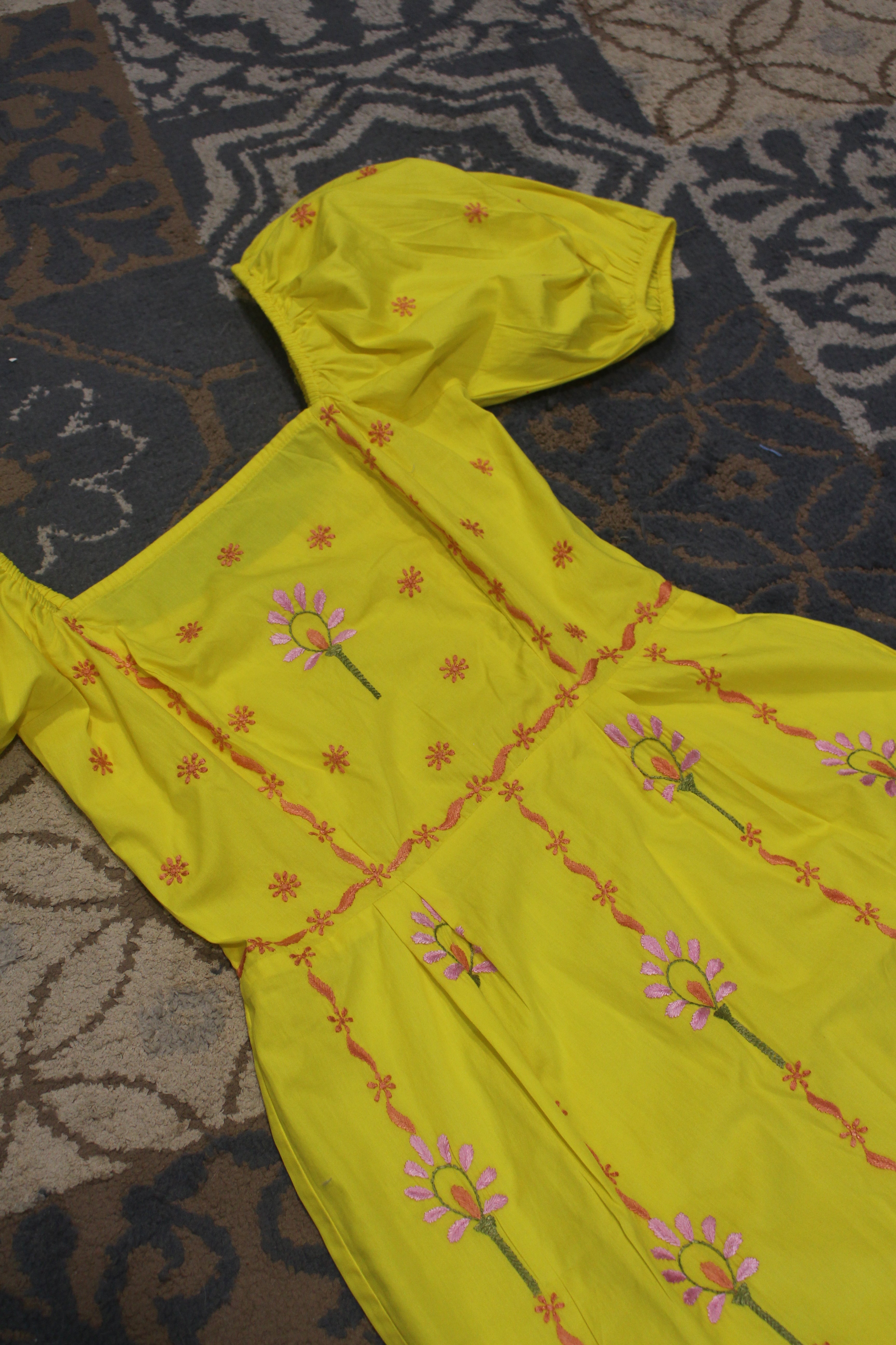 Multicolor chikankari embroidered back smocked mini dress