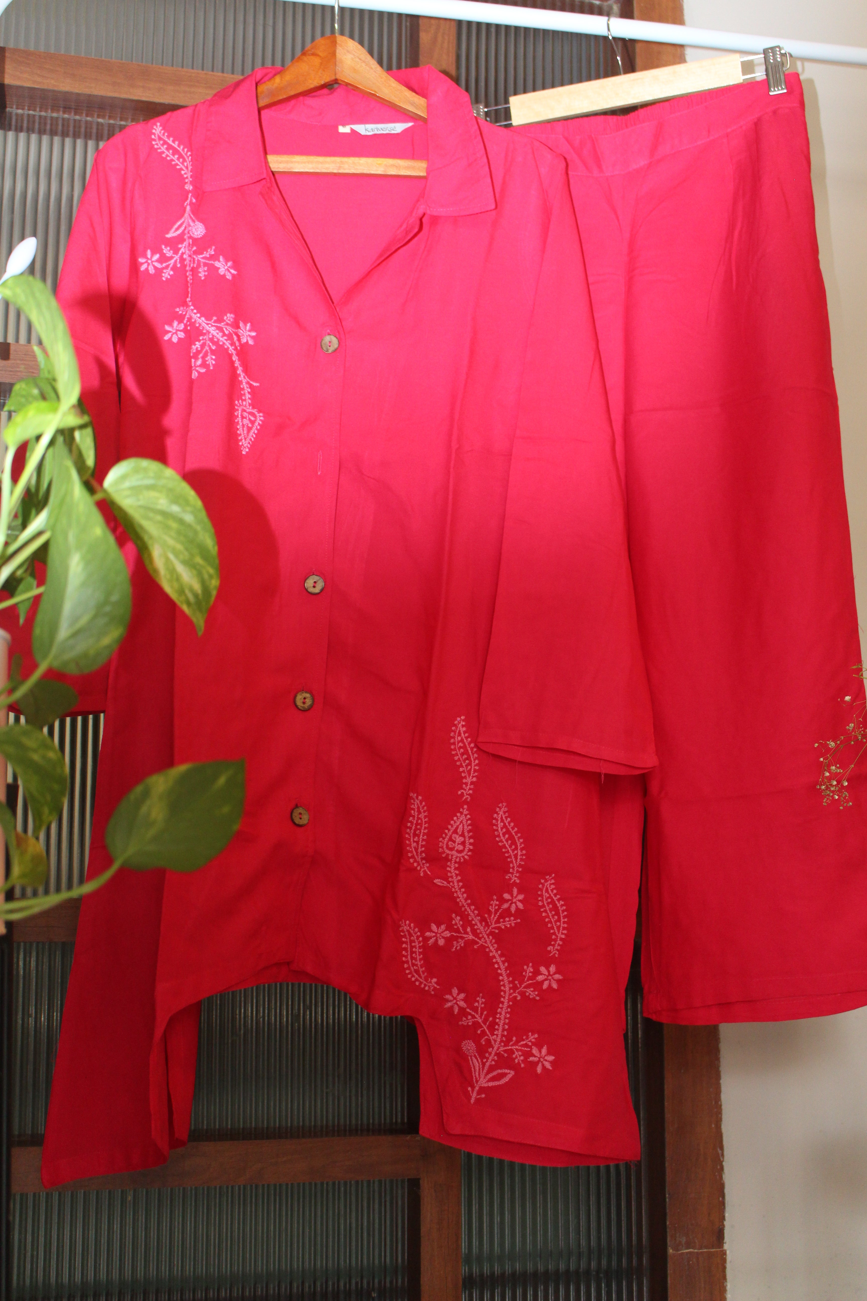 Chikankari embroidered long co-ord set