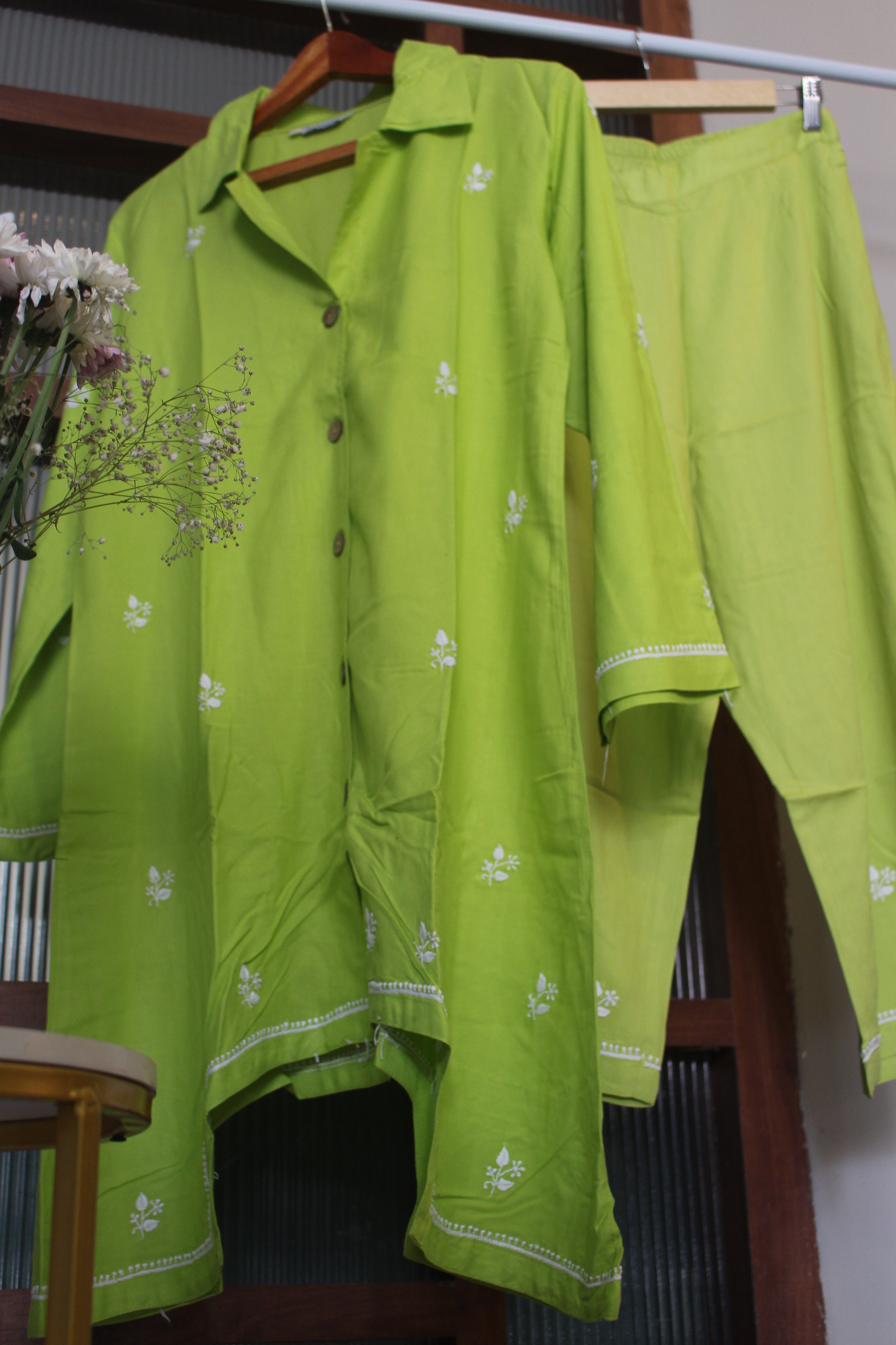 Chikankari embroidered long co-ord set