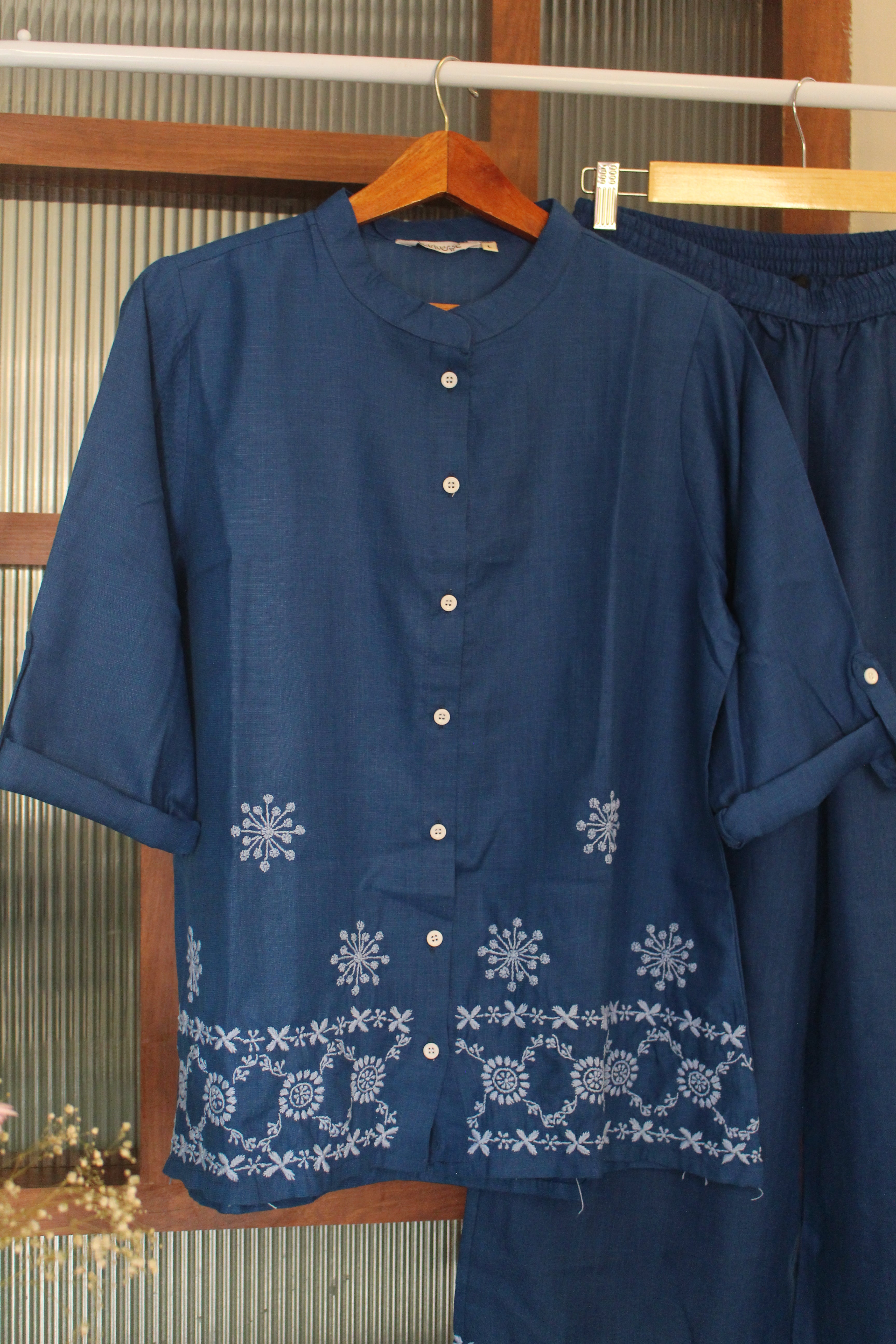 Chikankari embroidered mandarin collar co-ord set