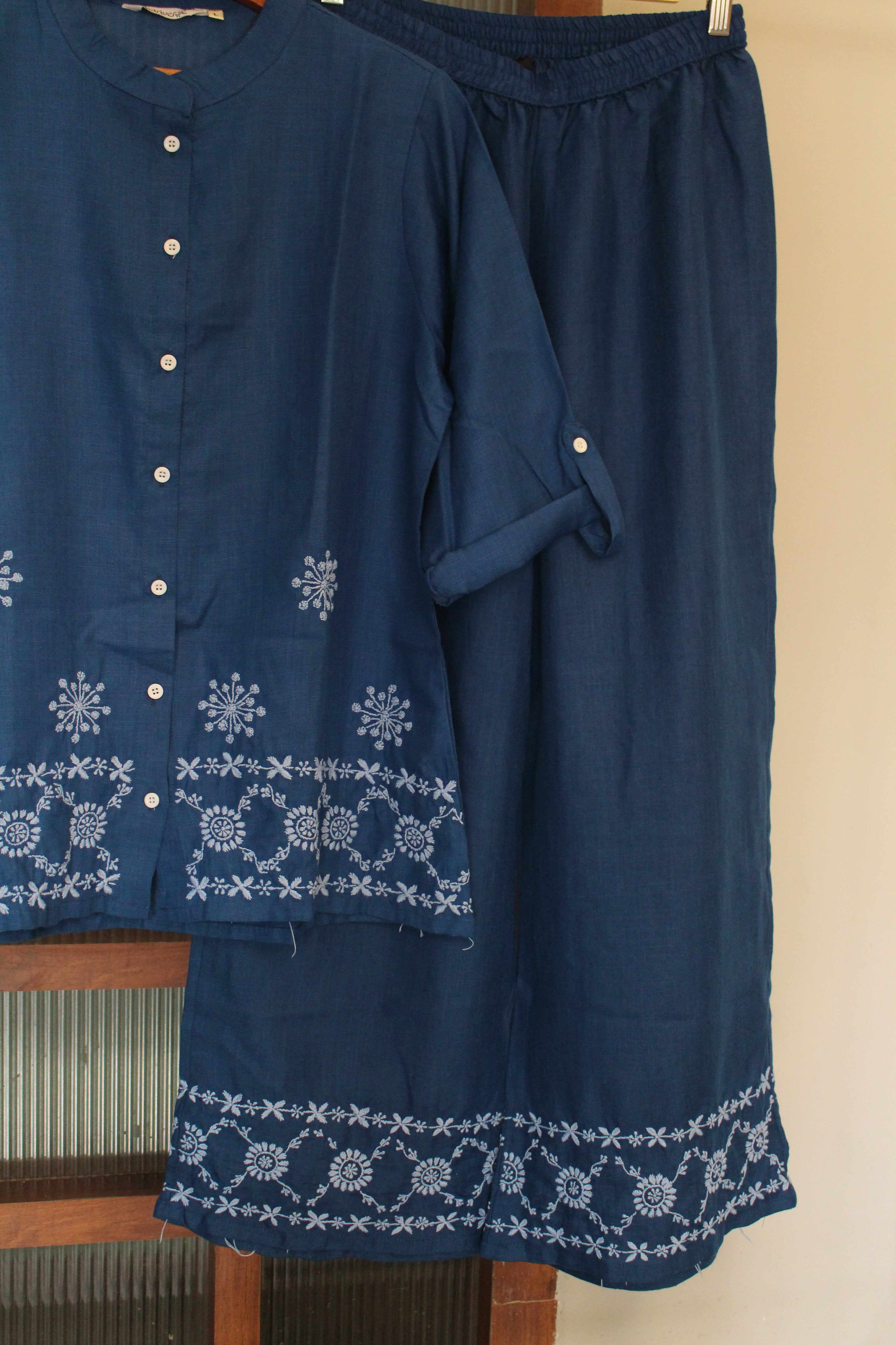 Chikankari embroidered mandarin collar co-ord set