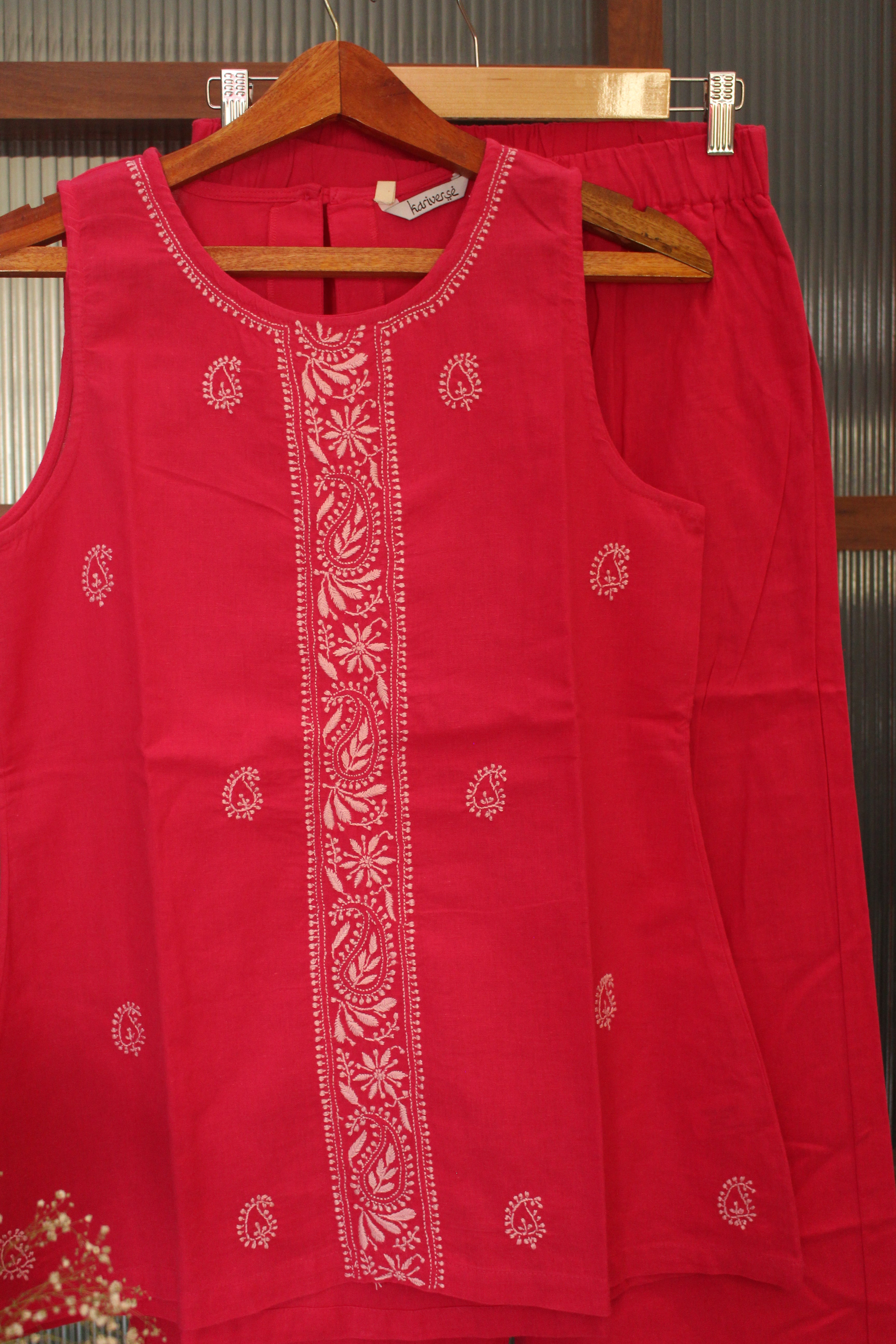 Chikankari embroidered sleeveless co-ord set