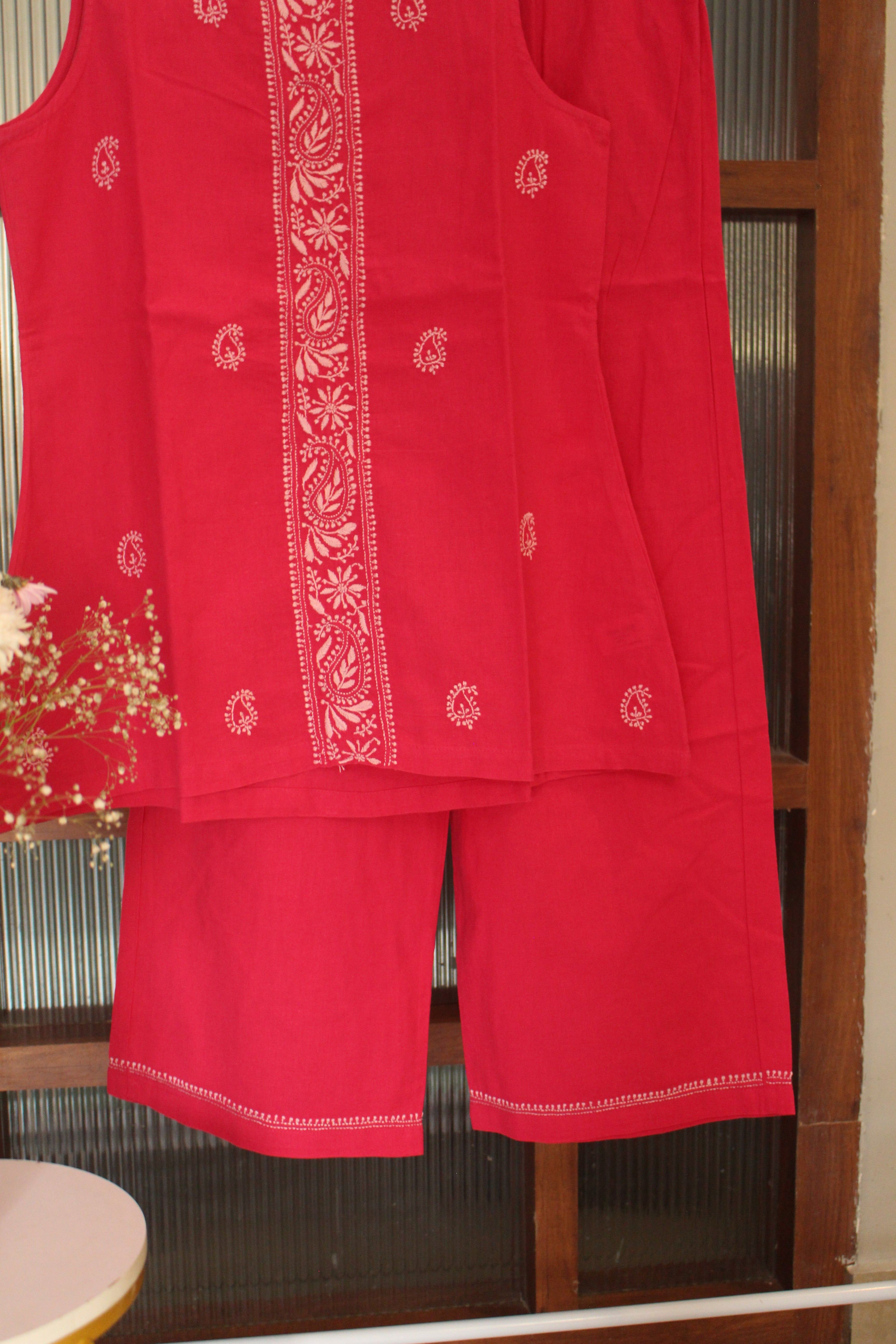 Chikankari embroidered sleeveless co-ord set