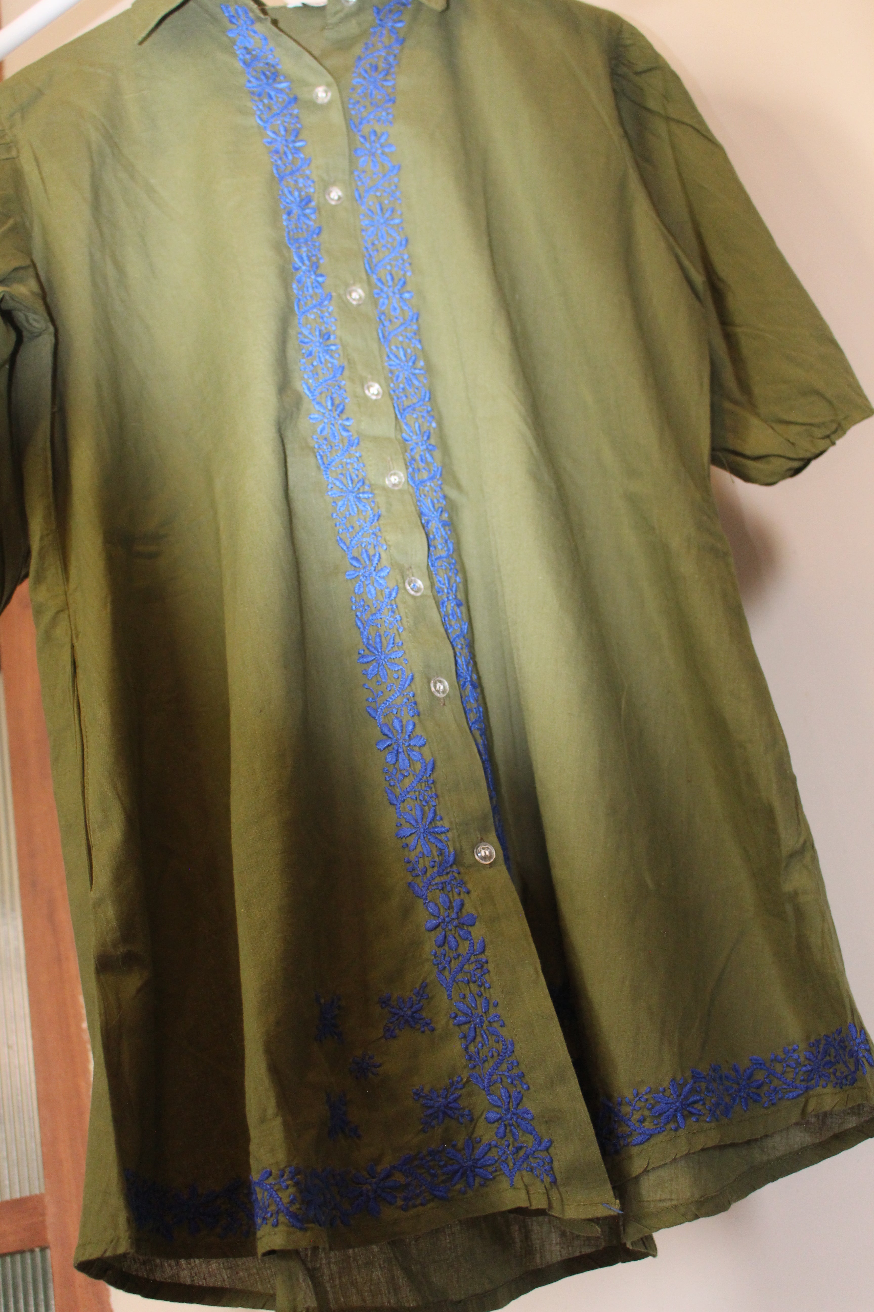 Chikankari embroidered mini shirt dress