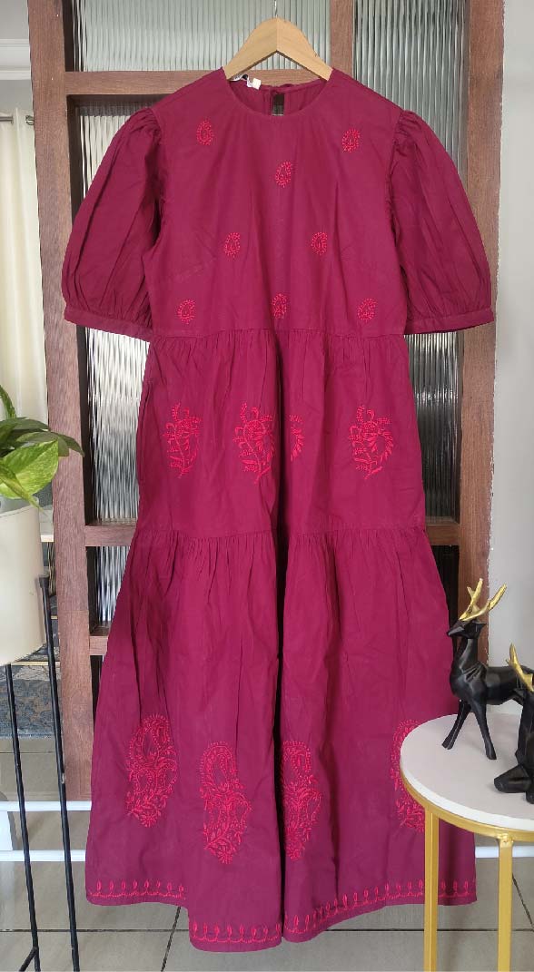 Chikankari embroidered tiered maxi dress