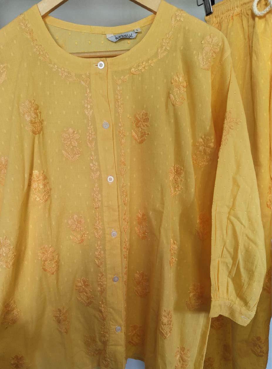 Chikankari embroidered butti 3/4 sleeves co-ord set