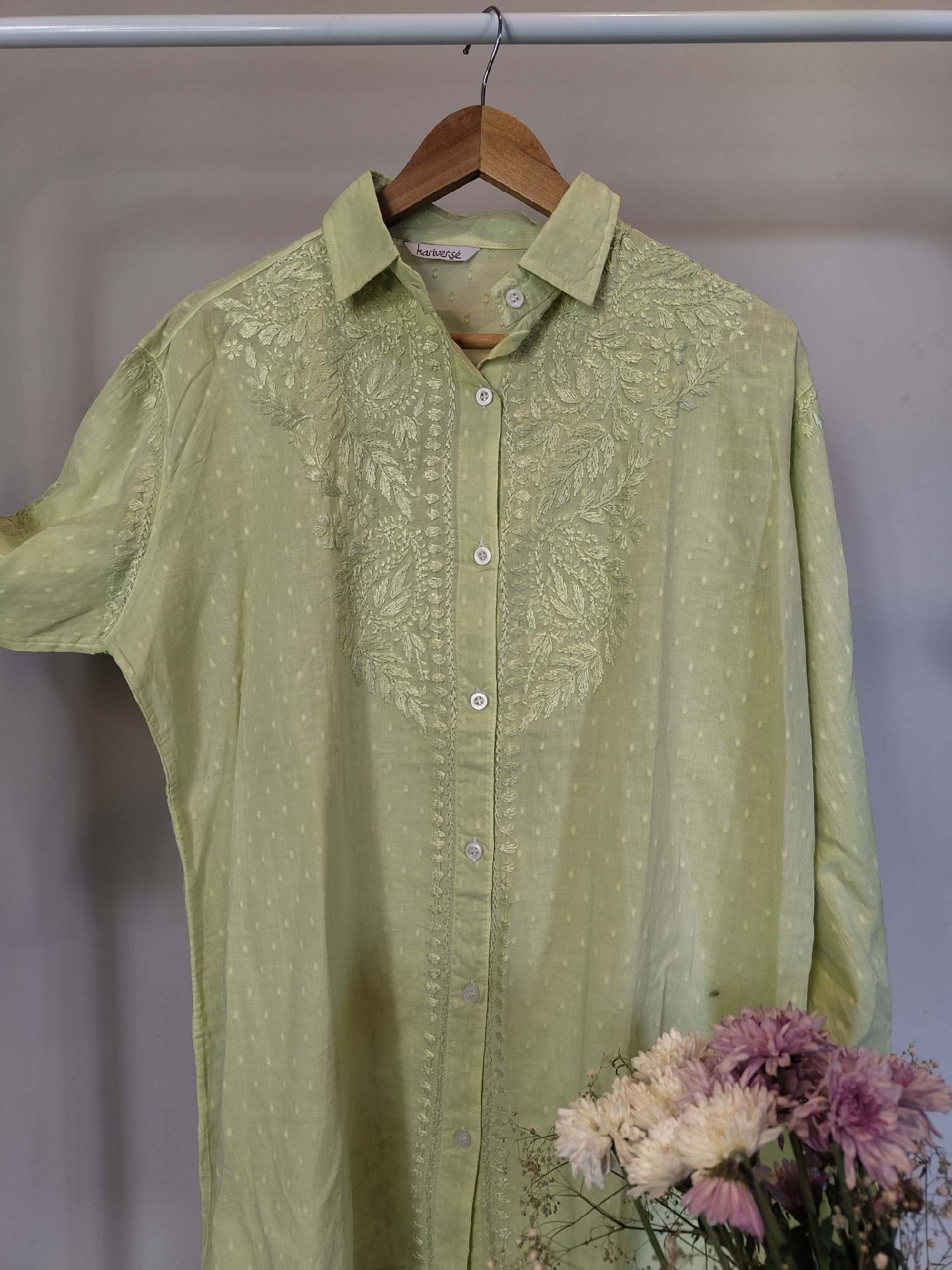 Chikankari embroidered butti shirt