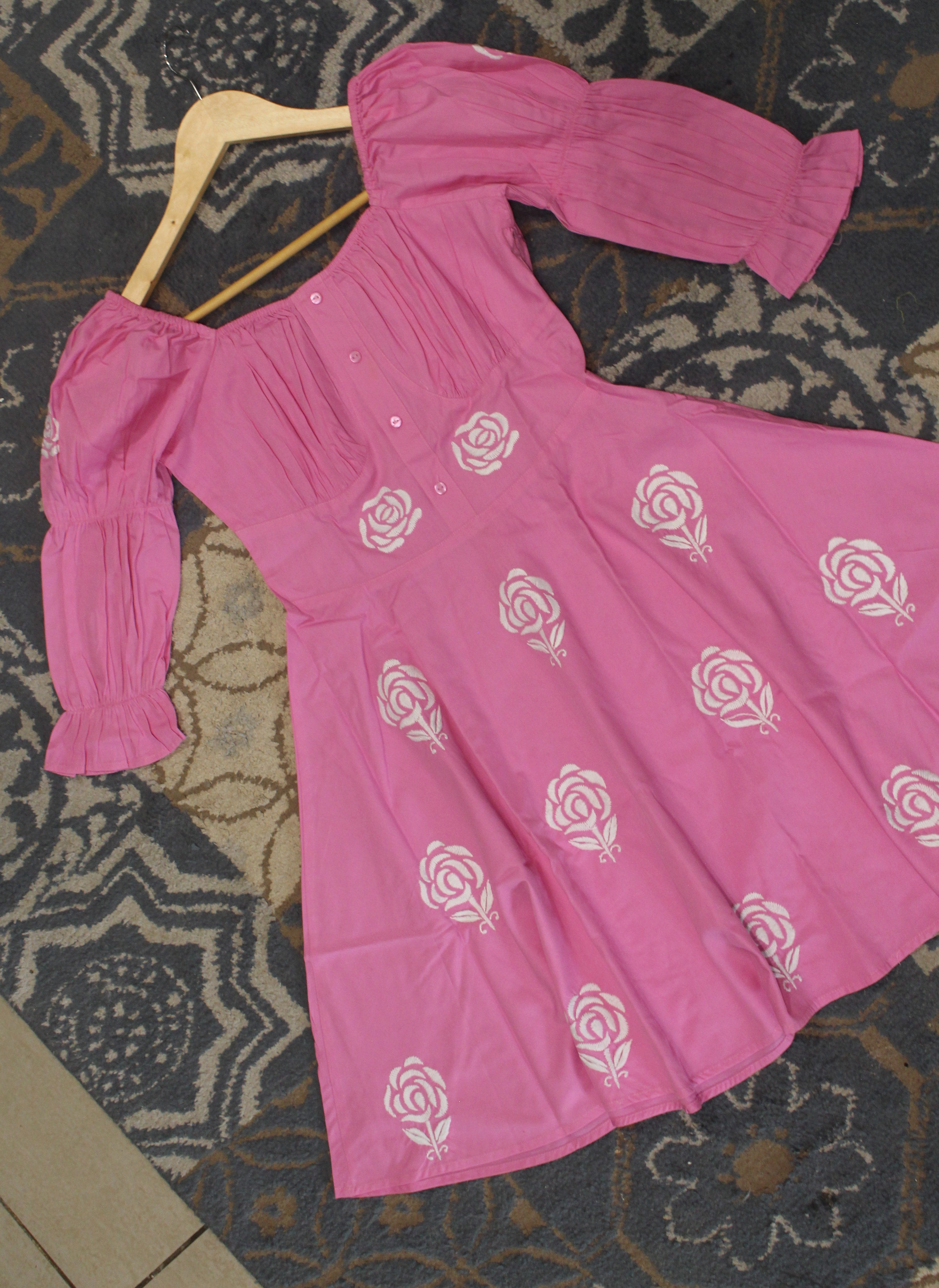 Chikankari embroidered marie sleeves mini dress