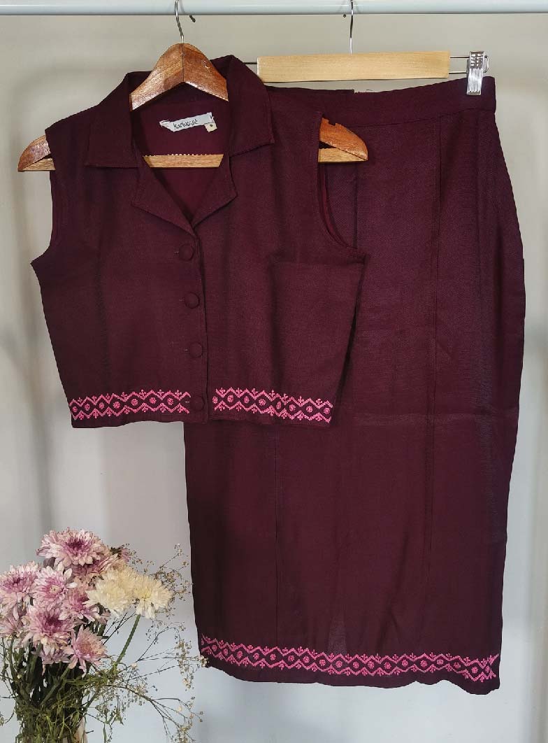 Chikankari embroidered crop top & skirt co-ord set